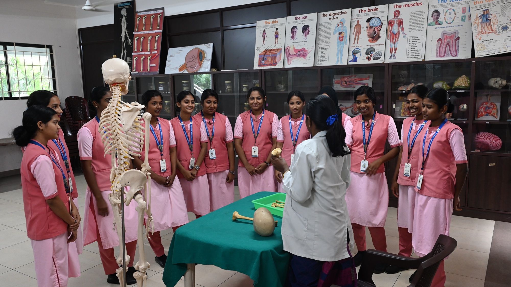 Foundation-lab practice — students at a bedside mannequin